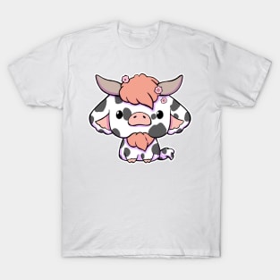 Cute Kawaii Cow - Black & White T-Shirt